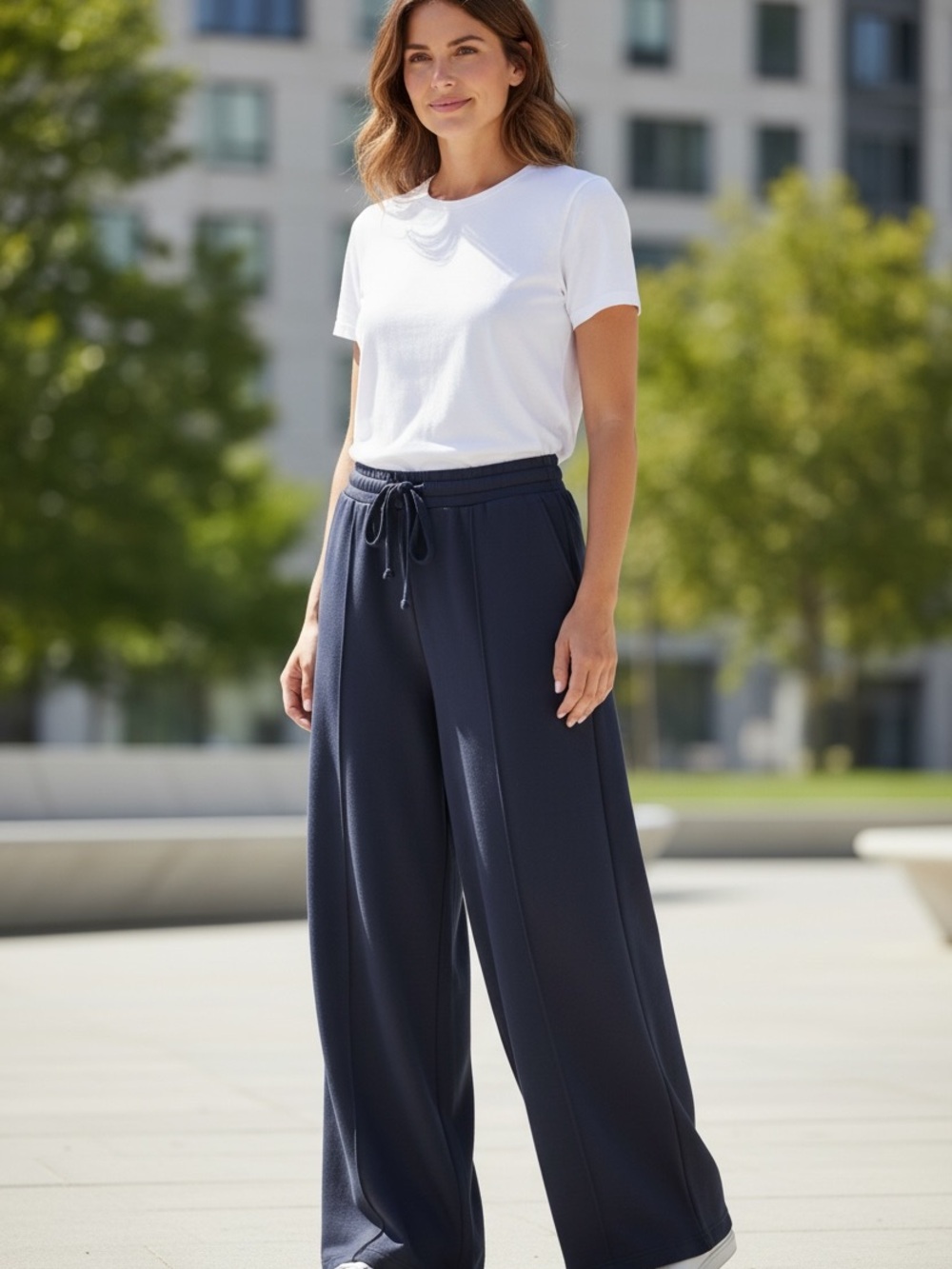 Relaxed Wide Leg Drawstring Pants in Navy